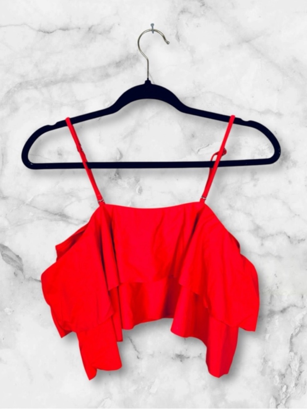 5 for $25 neon red flounce off shoulder bikini top size medium